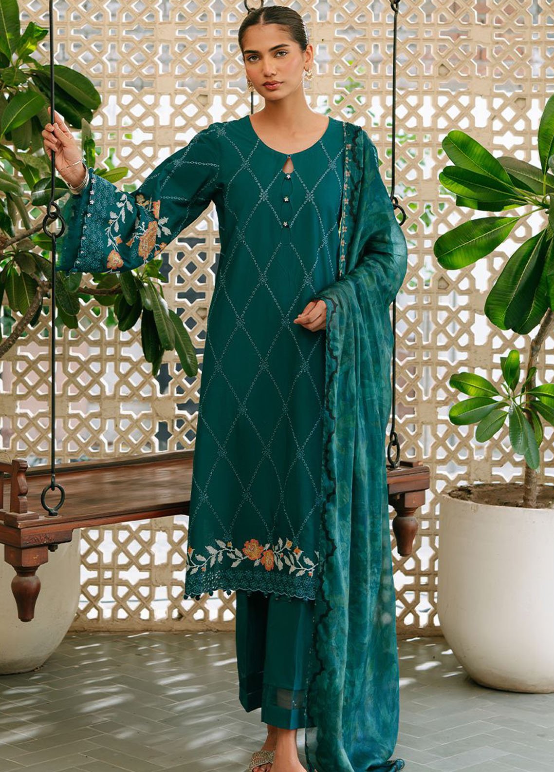 Cross Stitch Embroidered Cambric Suits Unstitched 3 Piece CS25MPU Vibrant Spruce
