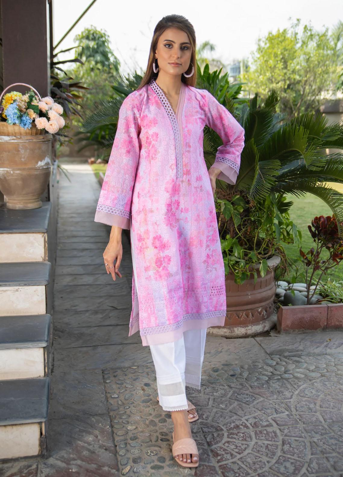 Naaz Couture Casual Pret Chikankari Lawn Kurta NC23NK-2 Floral Pink