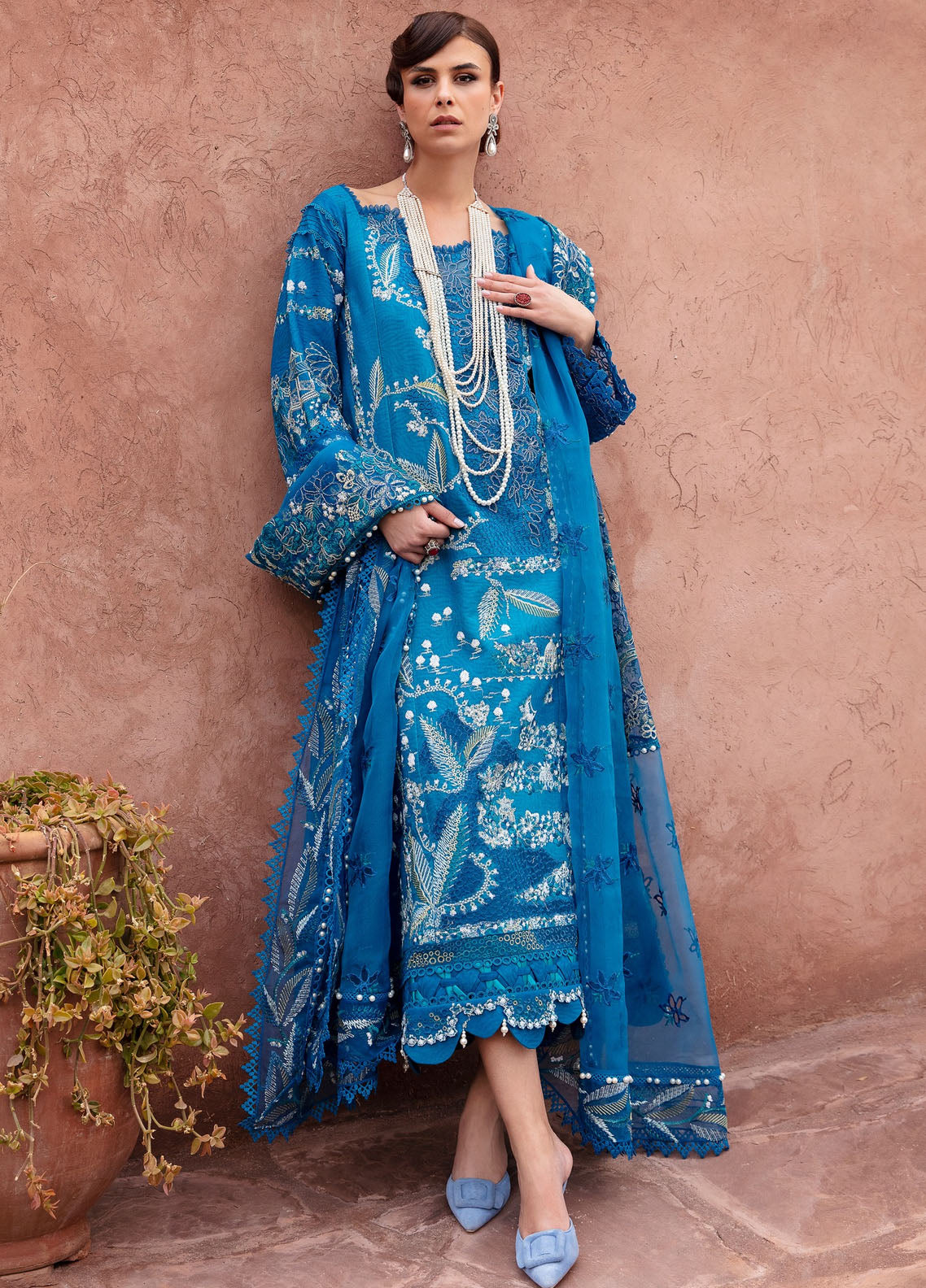 Amaani By Republic Womenswear Embroidered jacquard Suits Unstitched 3 Piece RW23A D-4A Sepal - Luxury Eid Collection