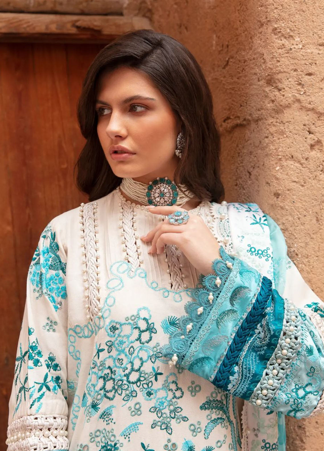 Amaani By Republic Womenswear Embroidered jacquard Suits Unstitched 3 Piece RW23A D-6B Tilila - Luxury Eid Collection