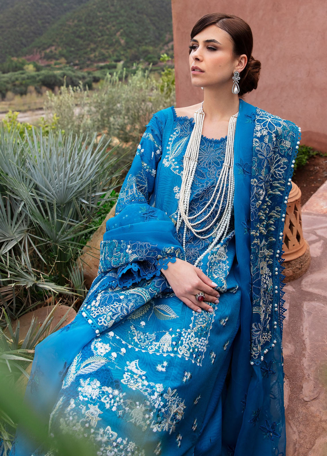 Amaani By Republic Womenswear Embroidered jacquard Suits Unstitched 3 Piece RW23A D-4A Sepal - Luxury Eid Collection