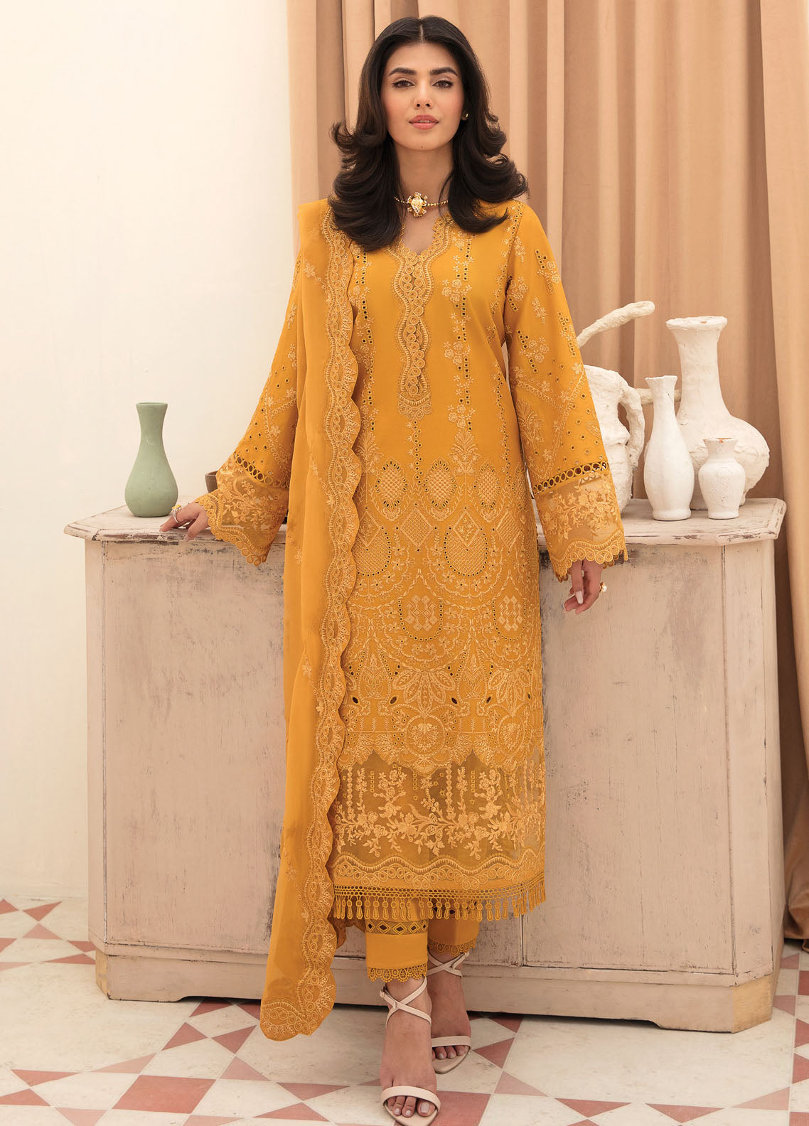 Afrozeh Festive Unstitched Chikankari Lawn Collection 2023 AL-23-V3-03 Goldenrod