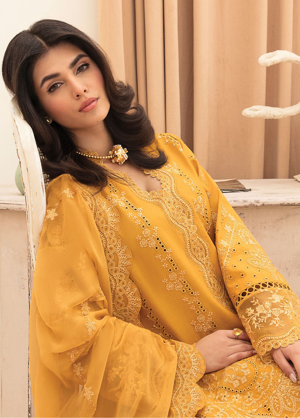 Afrozeh Festive Unstitched Chikankari Lawn Collection 2023 AL-23-V3-03 Goldenrod