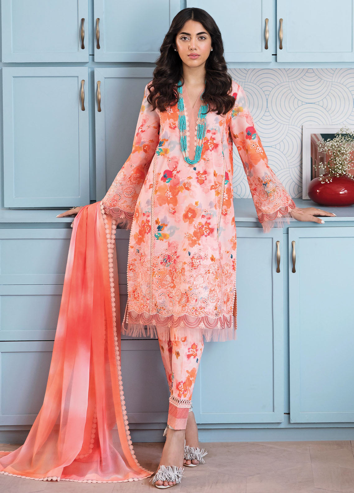 Afrozeh Printkari Unstitched Lawn Collection 2023 Coral Crush