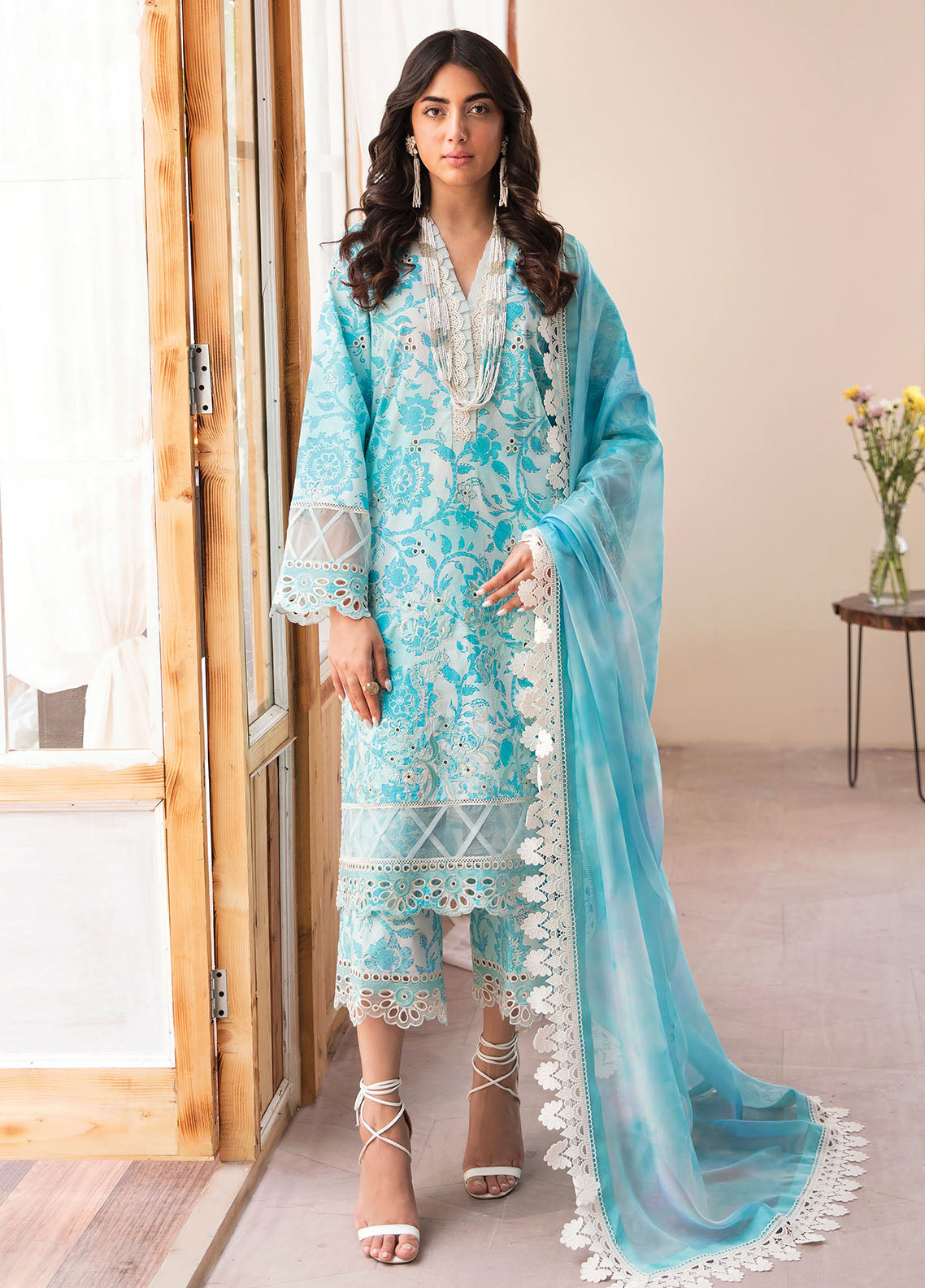 Afrozeh Printkari Unstitched Lawn Collection 2023 Blue Lagoon