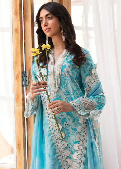 Afrozeh Printkari Unstitched Lawn Collection 2023 Blue Lagoon