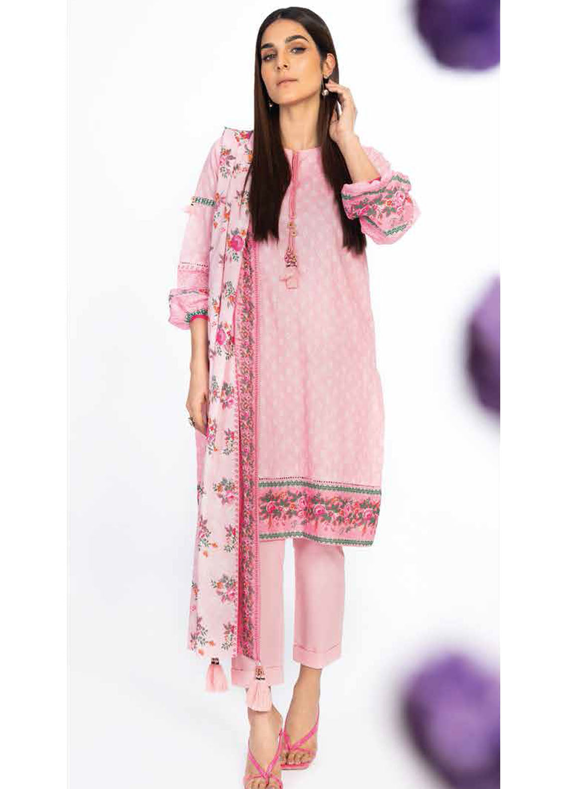 Al Karam Printed Lawn Suits Unstitched 3 Piece AK23SSL SS-35.1-23-Pink - Summer Collection