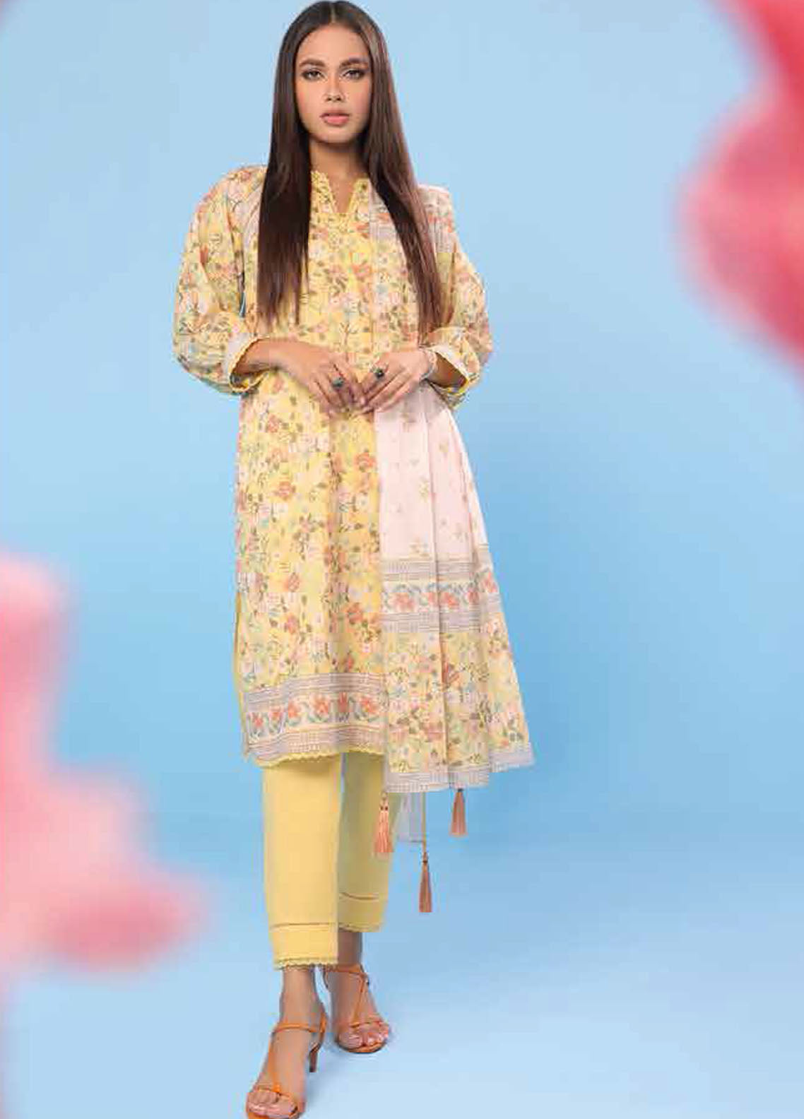 Al Karam Printed Lawn Suits Unstitched 3 Piece AK23SSL SS-36.1-23-Yellow - Summer Collection