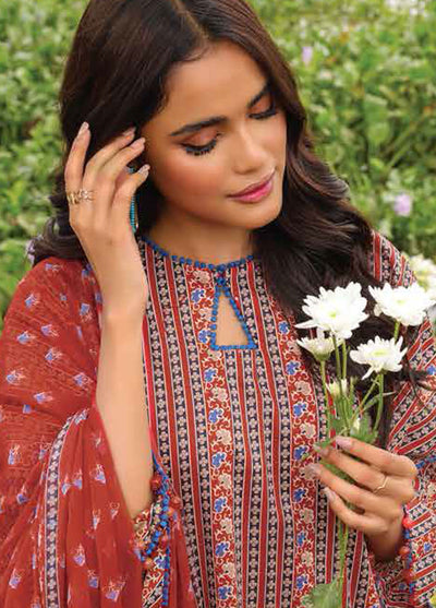 Al Karam Printed Lawn Suits Unstitched 2 Piece AK23SSL SS-64.1-23-Red - Summer Collection