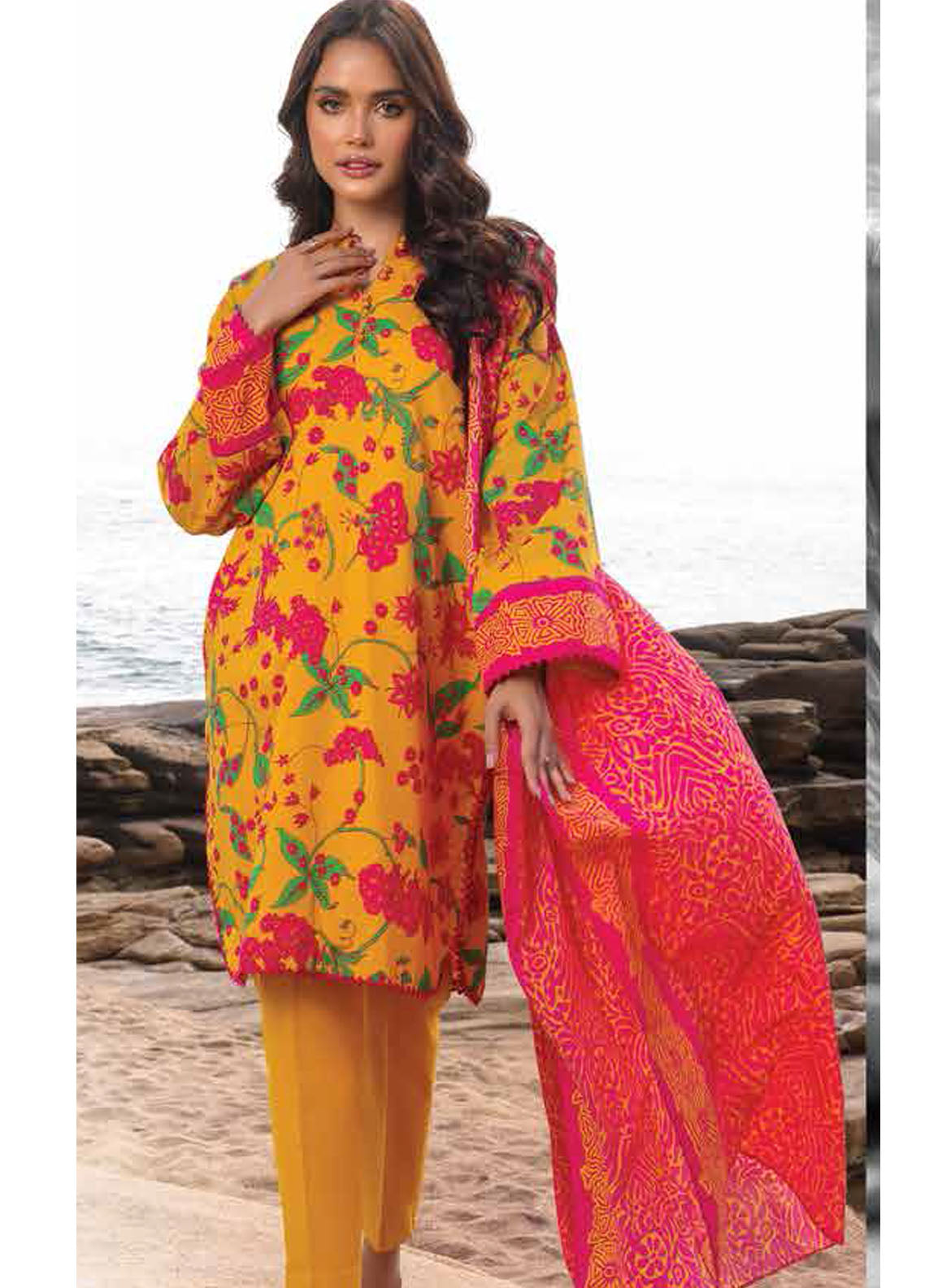 Al Karam Printed Lawn Suits Unstitched 3 Piece AK23SSL SS-29-2-23-Yellow - Summer Collection