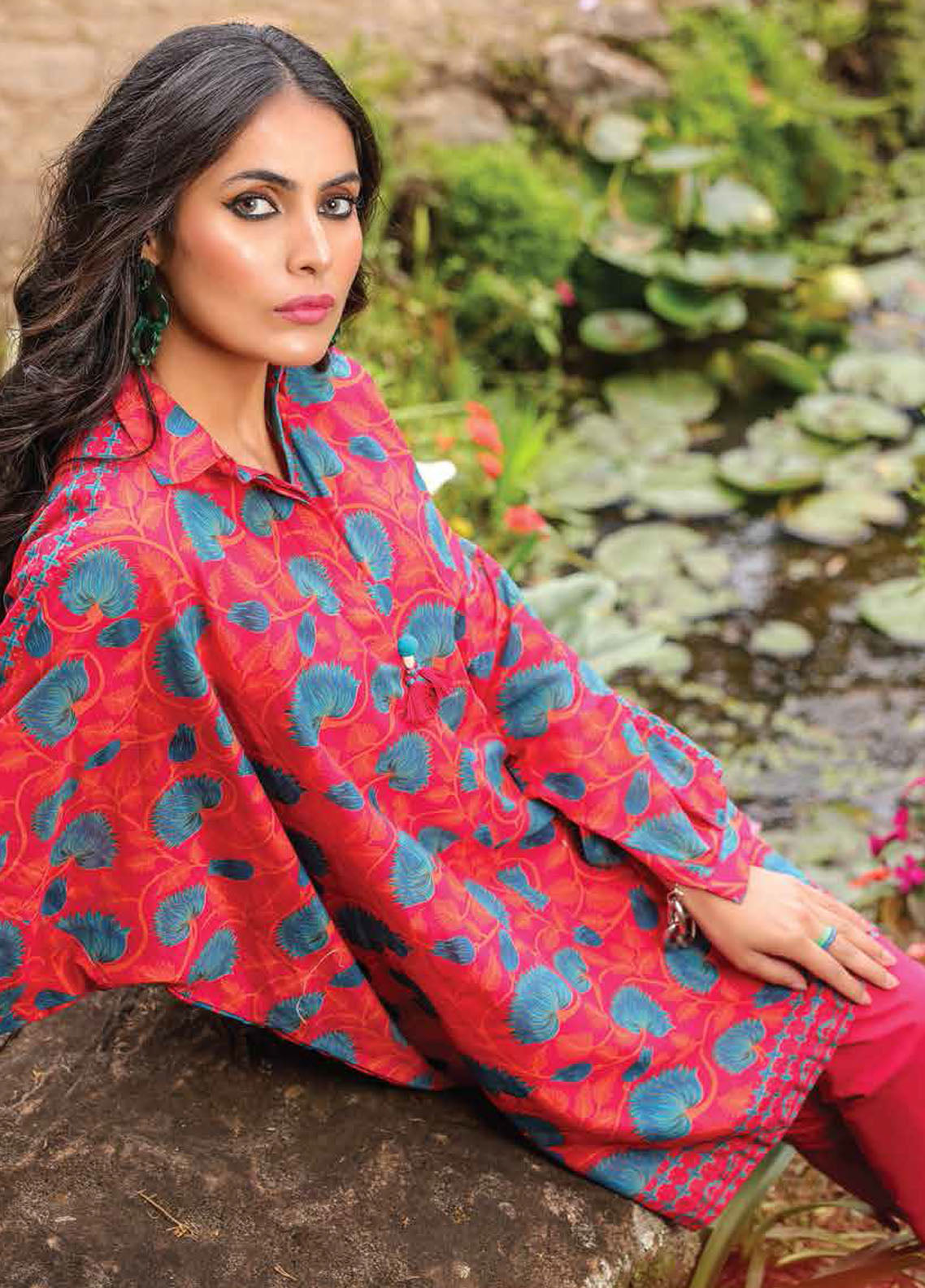 Al Karam Printed Lawn Suits Unstitched 2 Piece AK23SSL SS-40-2-23-Red - Summer Collection