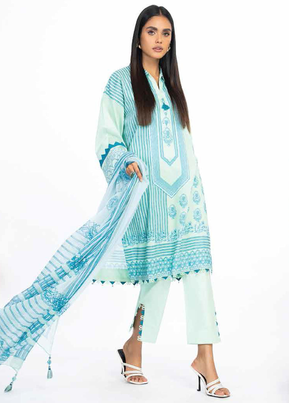 Al Karam Printed Lawn Suits Unstitched 3 Piece AK23SSL SS-22-23-Ice Blue - Summer Collection