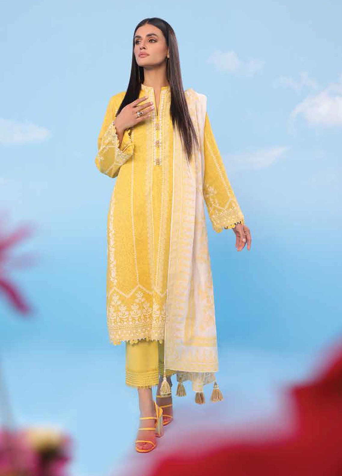 Al Karam Printed Lawn Suits Unstitched 3 Piece AK23SSL SS-30.1-23-Yellow - Summer Collection