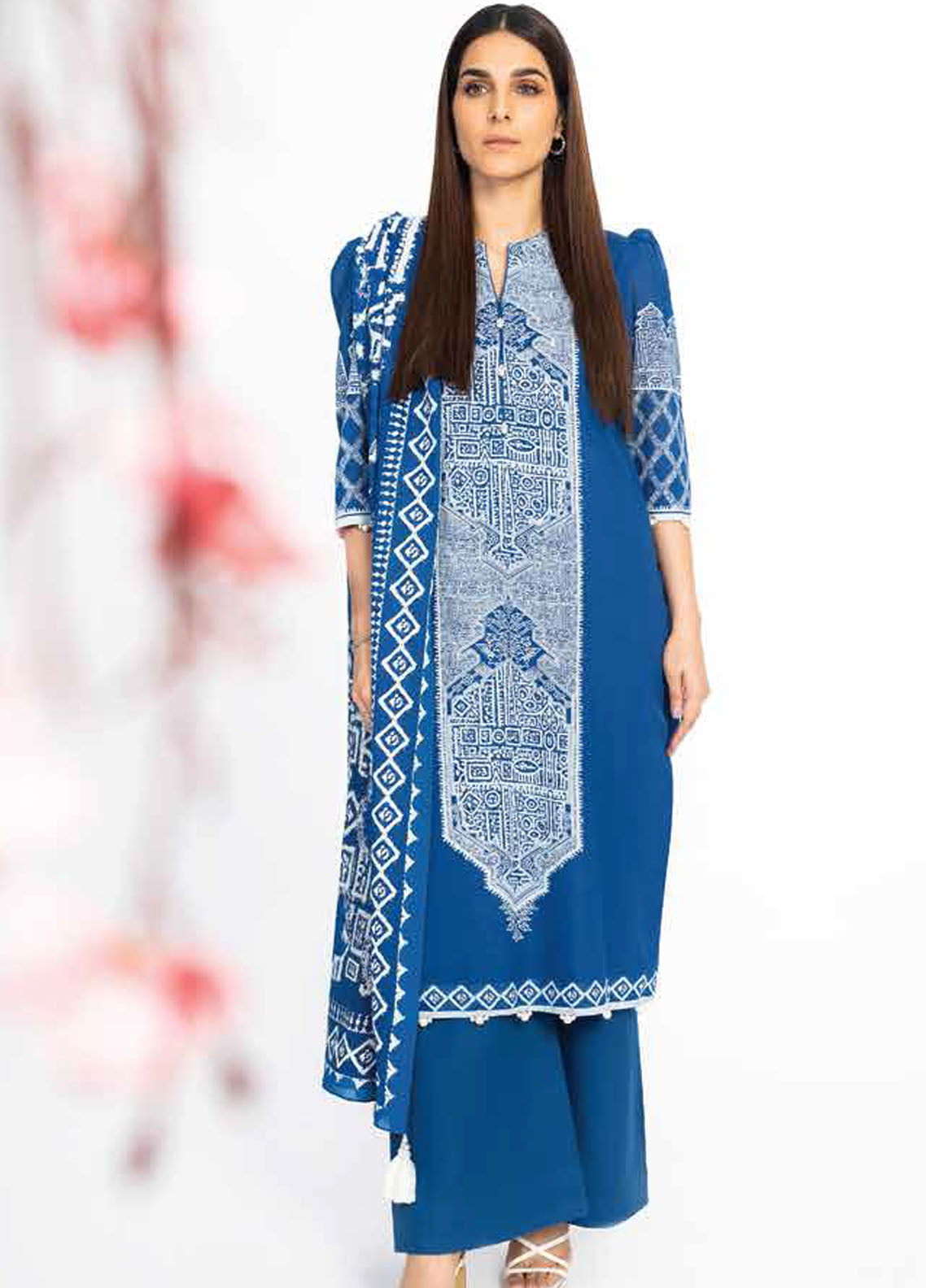 Al Karam Printed Lawn Suits Unstitched 3 Piece AK23SSL SS-31-23-Dark Blue - Summer Collection