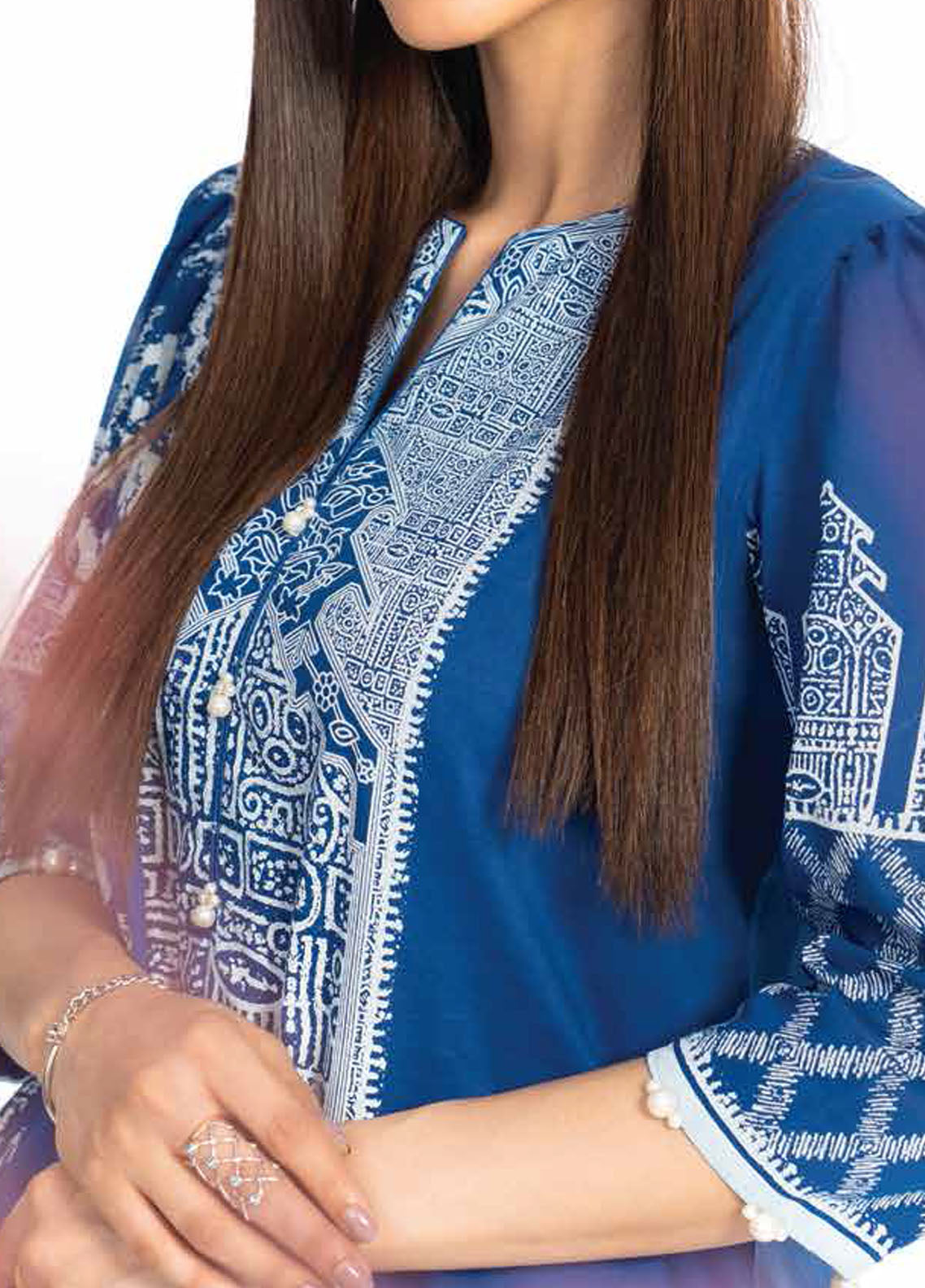 Al Karam Printed Lawn Suits Unstitched 3 Piece AK23SSL SS-31-23-Dark Blue - Summer Collection