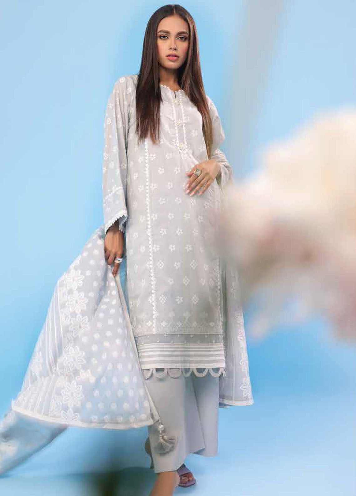 Al Karam Printed Lawn Suits Unstitched 3 Piece AK23SSL SS-18-23-Gray - Summer Collection