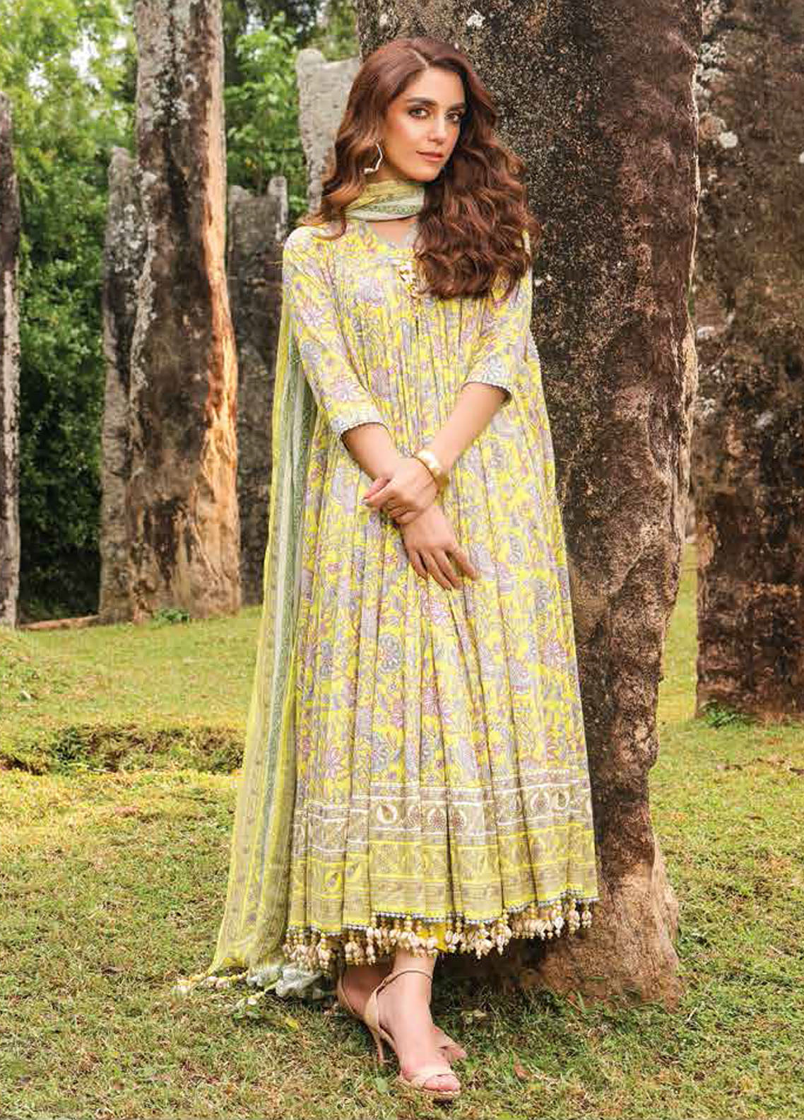 Al Karam Printed Lawn Suits Unstitched 2 Piece AK23SSL SS-58.1-23-Yellow - Summer Collection