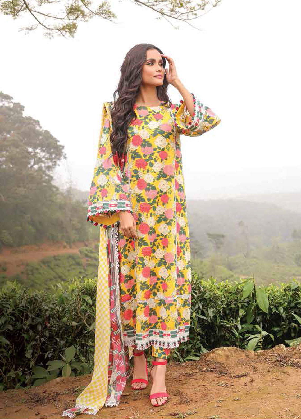 Al Karam Printed Lawn Suits Unstitched 3 Piece AK23SSL SS-38-23-Yellow - Summer Collection
