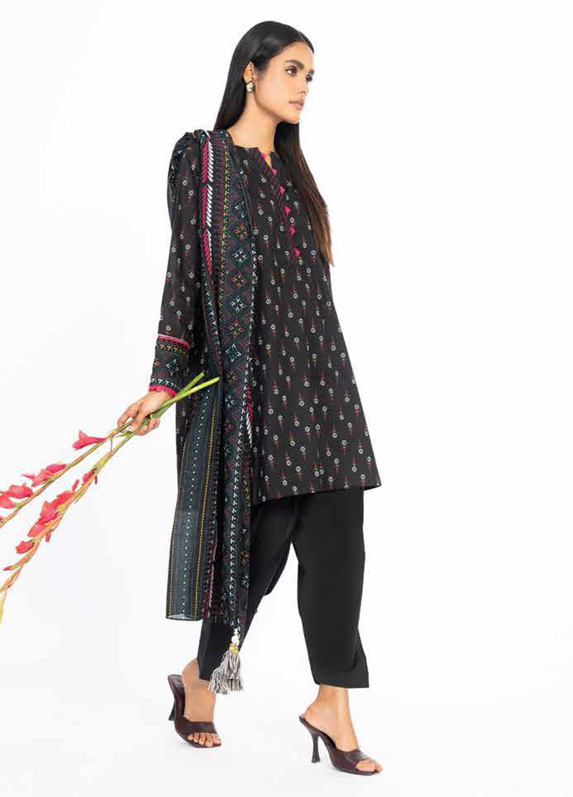 Al Karam Printed Lawn Suits Unstitched 2 Piece AK23SSL SS-65.1-23-Black - Summer Collection