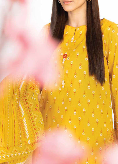 Al Karam Printed Lawn Suits Unstitched 2 Piece AK23SSL SS-65.1-23-Mustard - Summer Collection