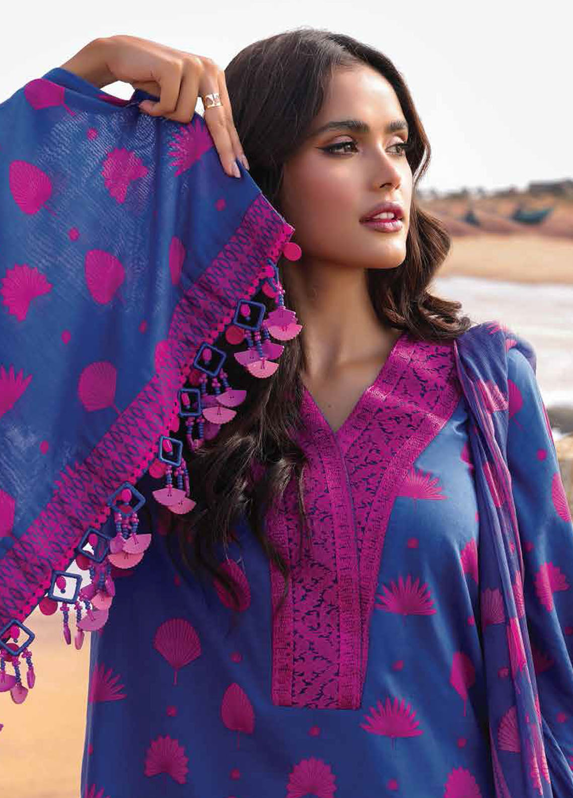 Al Karam EmbroideRed Lawn Suits Unstitched 3 Piece AK23SSL SS-30-23-Blue - Summer Collection