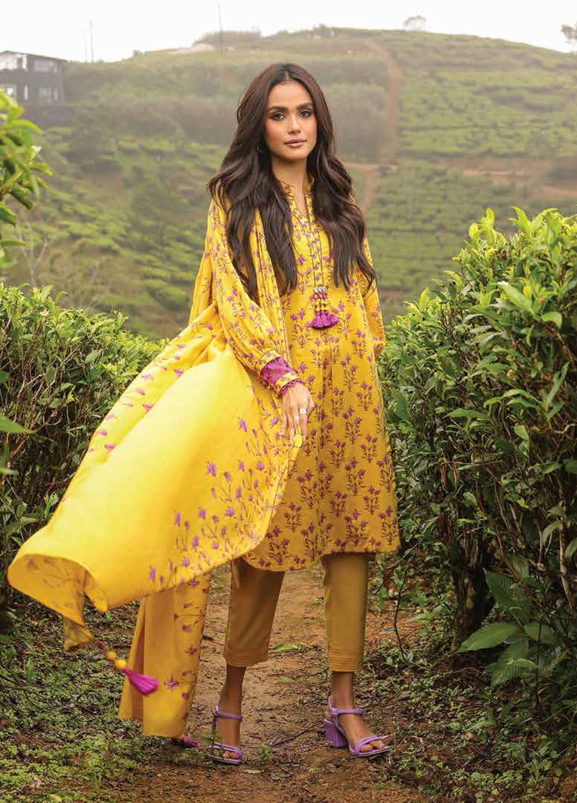 Al Karam Printed Lawn Suits Unstitched 3 Piece AK23SSL SSF-62.1-23-Yellow - Summer Collection