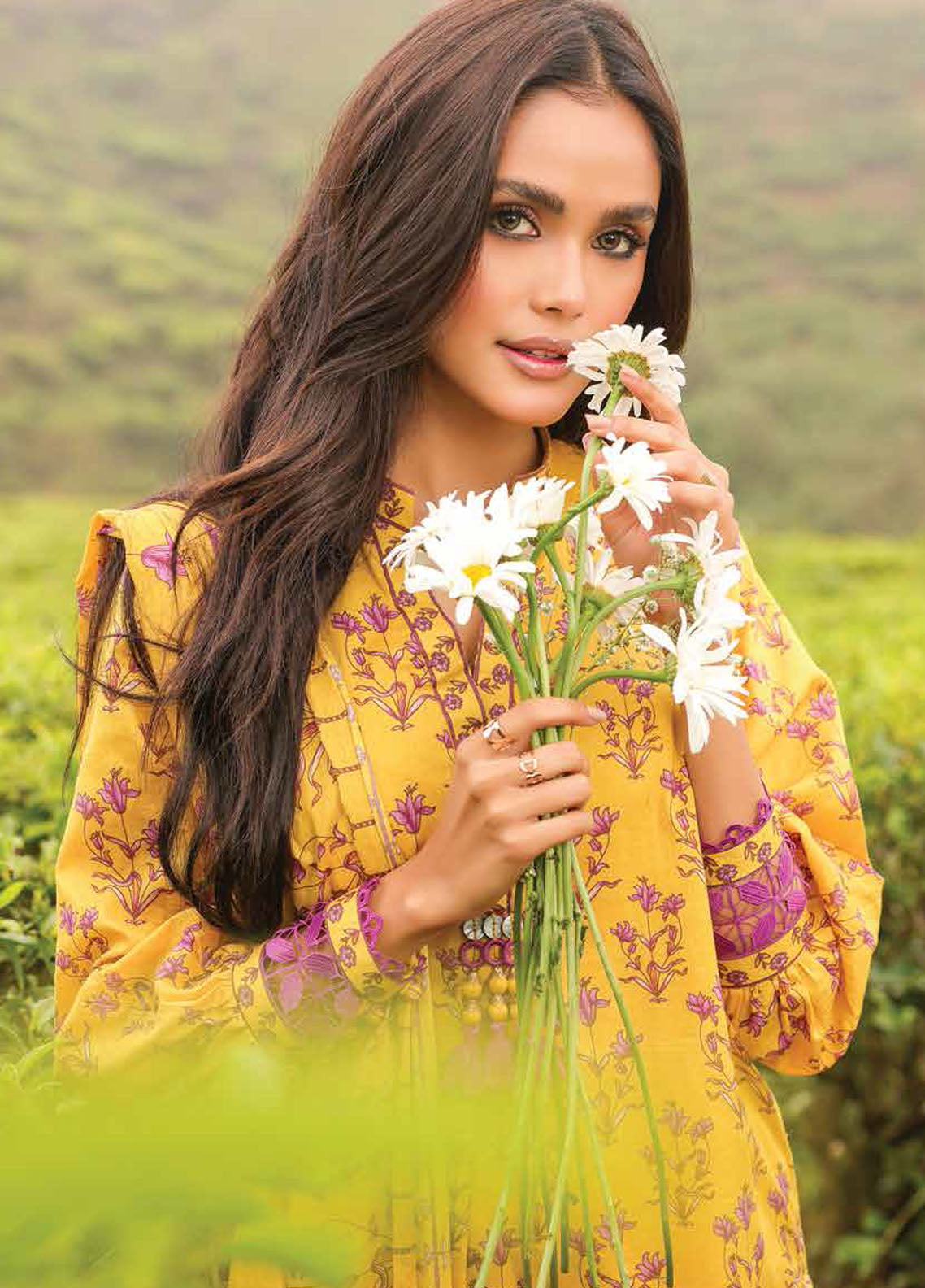 Al Karam Printed Lawn Suits Unstitched 3 Piece AK23SSL SSF-62.1-23-Yellow - Summer Collection