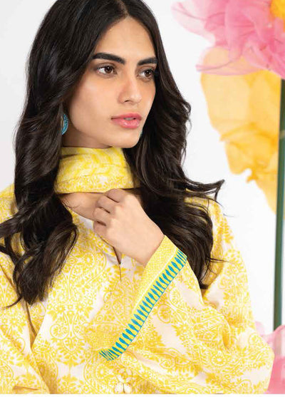 Al Karam Printed Lawn Suits Unstitched 3 Piece AK23SSL SSF-13-23-Yellow - Summer Collection