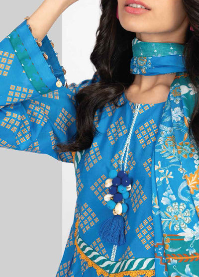 Al Karam Printed Lawn Suits Unstitched 3 Piece AK23SSL SSF-9-23-Blue - Summer Collection