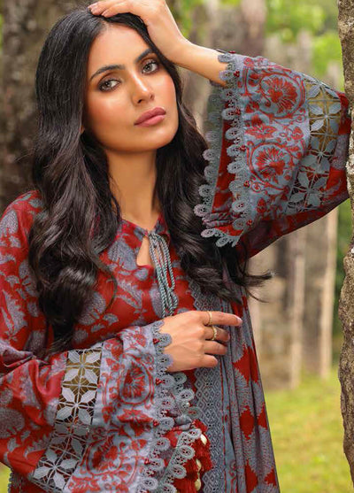 Al Karam Printed Lawn Suits Unstitched 3 Piece AK23SSL SSF-72-23-Red - Summer Collection