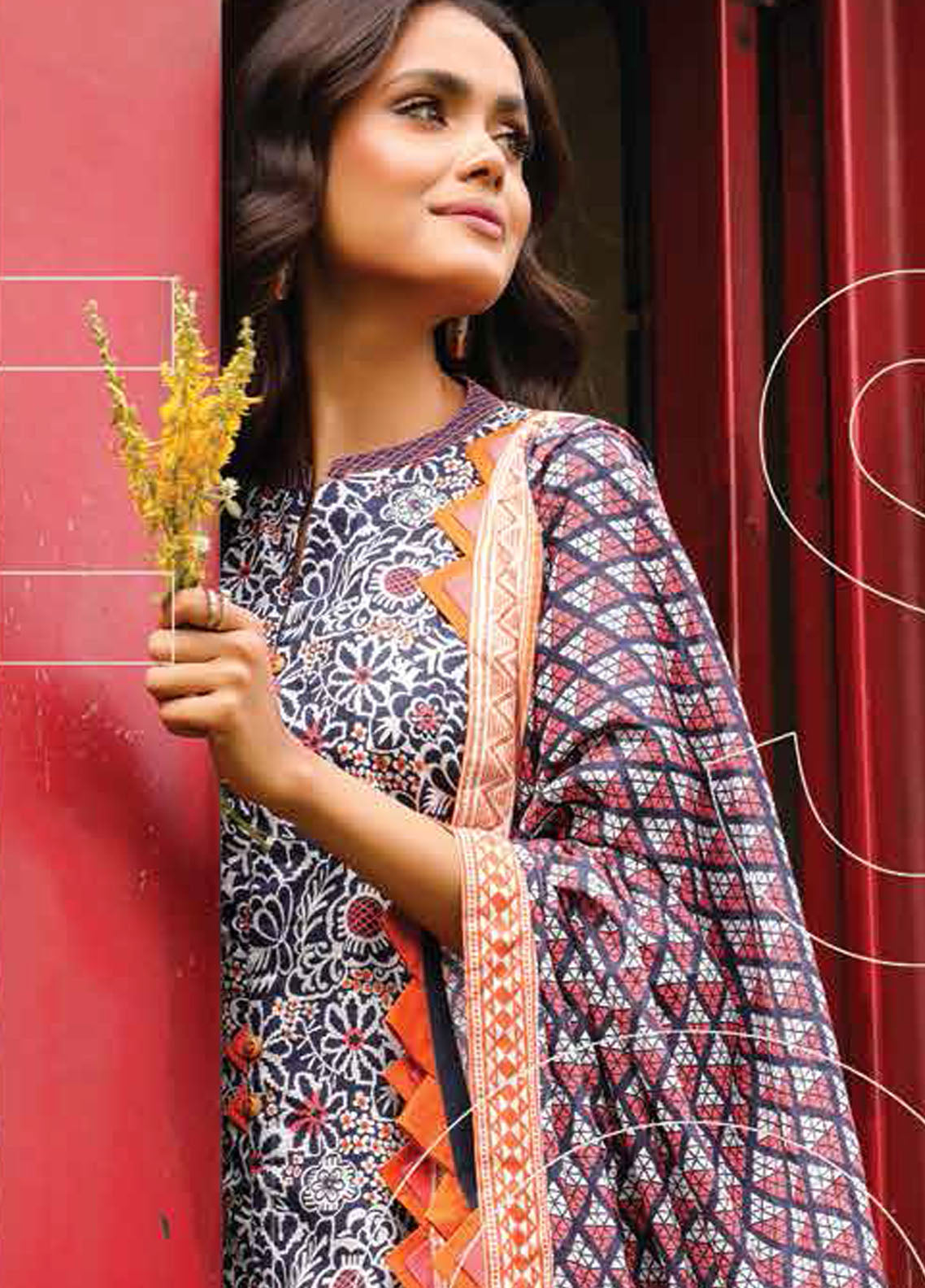 Al Karam Printed Lawn Suits Unstitched 3 Piece AK23SSL SSF-69-23-Black - Summer Collection