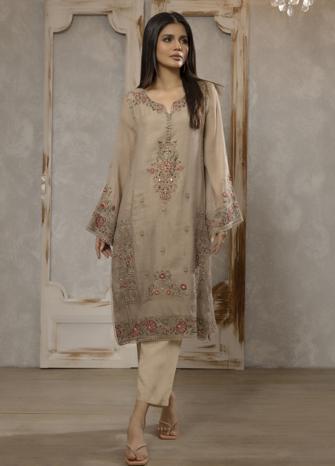 Dhanak Luxury Pret Khaadi Net Shirt DA-1663 BEIGE