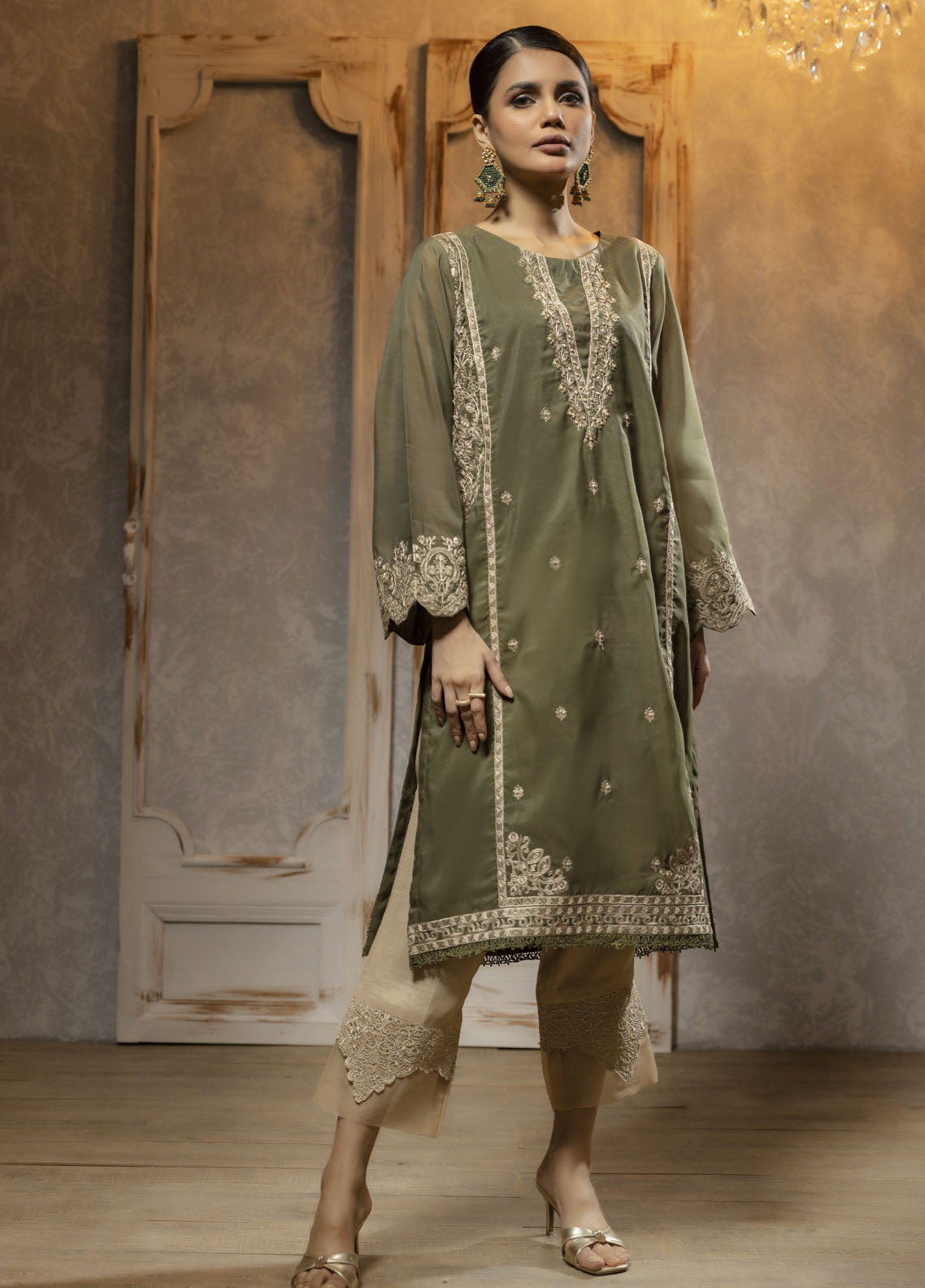 Dhanak Luxury Pret Cotton Shirt DA-1643 GREEN