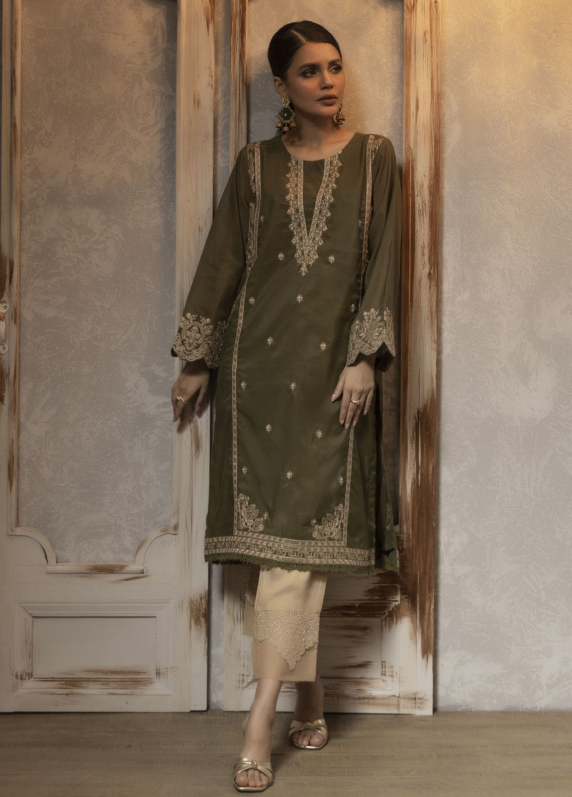 Dhanak Luxury Pret Cotton Shirt DA-1643 GREEN