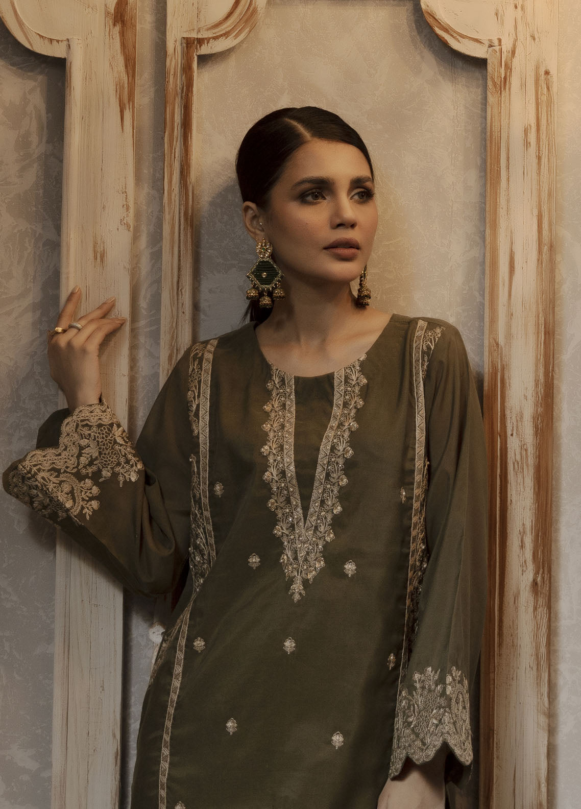 Dhanak Luxury Pret Cotton Shirt DA-1643 GREEN