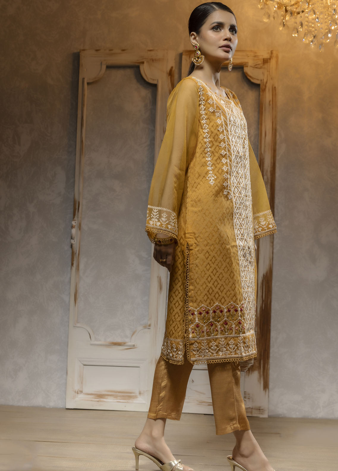 Dhanak Luxury Pret Organza Shirt DA-1656 MUSTARD