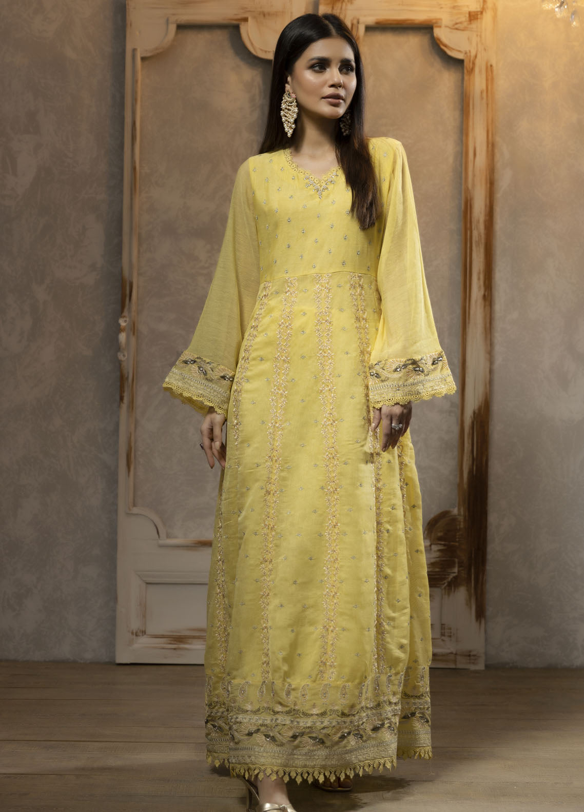 Dhanak Luxury Pret Khaadi Net Shirt DA-1708 YELLOW