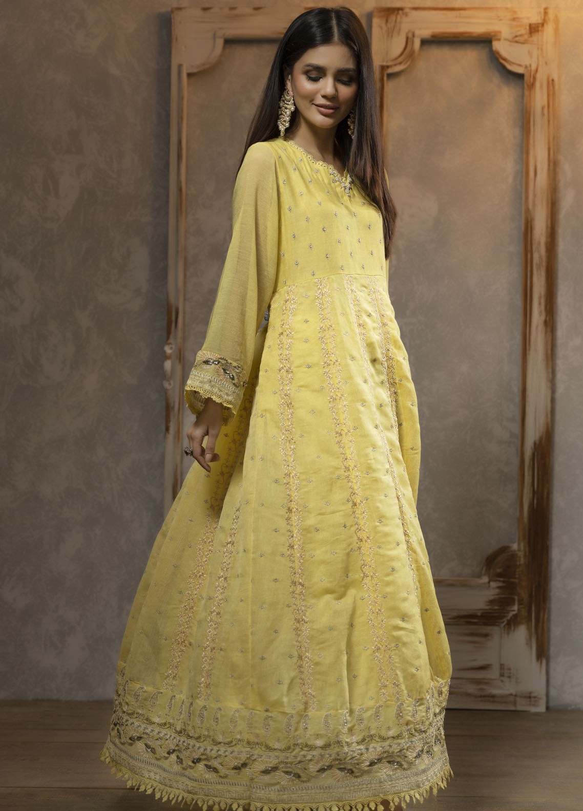 Dhanak Luxury Pret Khaadi Net Shirt DA-1708 YELLOW