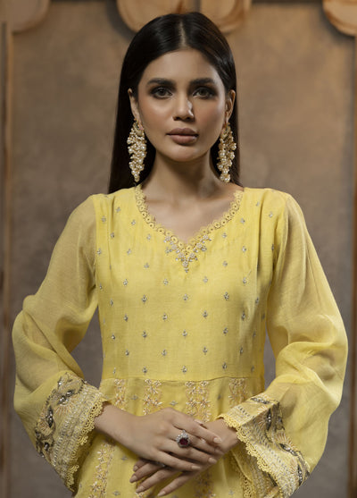 Dhanak Luxury Pret Khaadi Net Shirt DA-1708 YELLOW