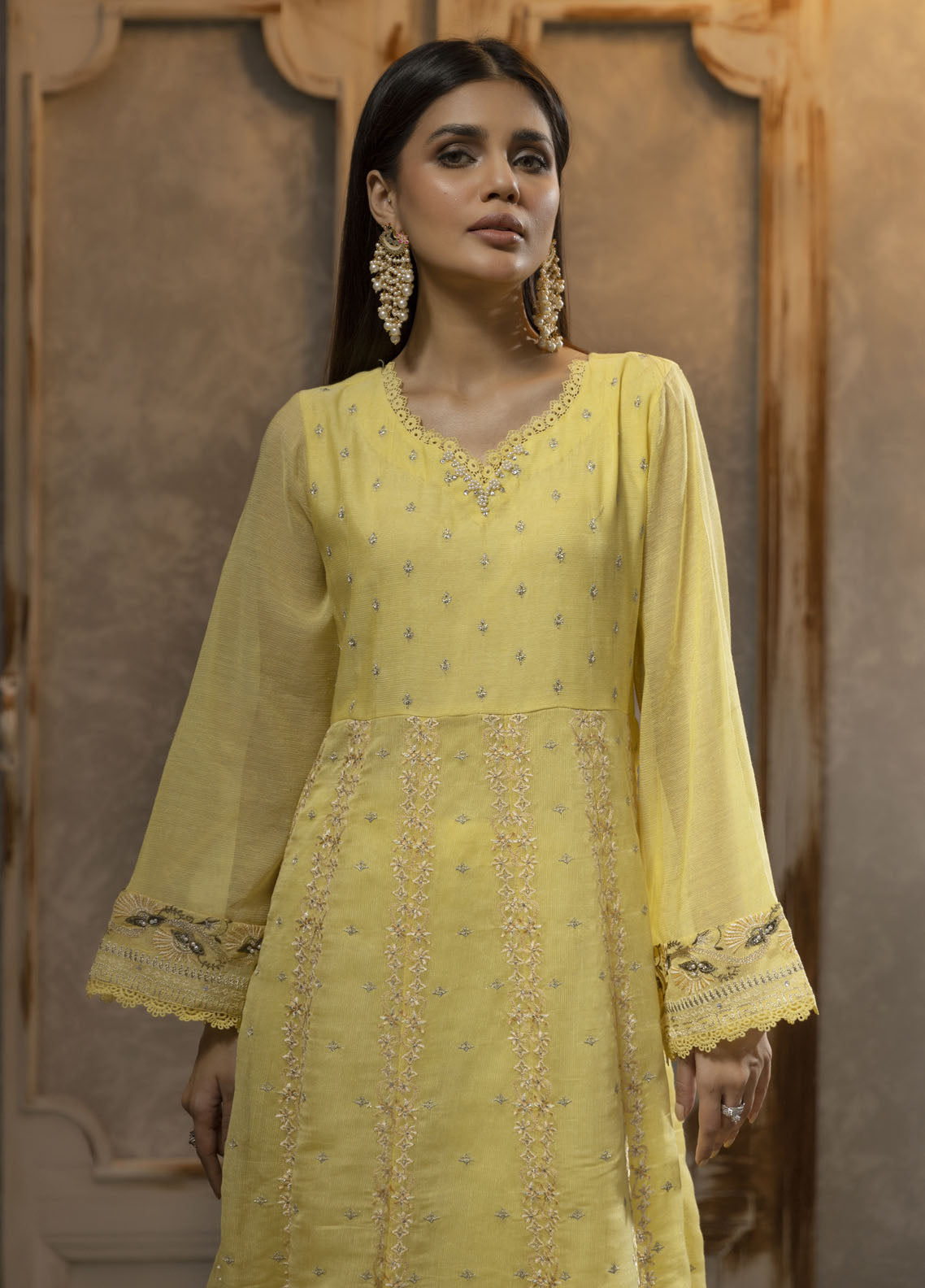 Dhanak Luxury Pret Khaadi Net Shirt DA-1708 YELLOW