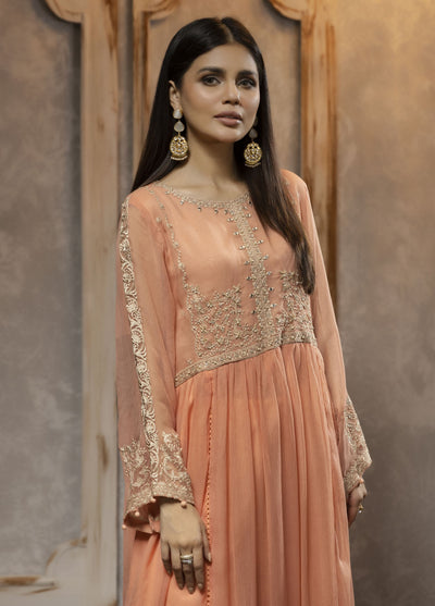 Dhanak Luxury Pret Chiffon Shirt DA-1714 PEACH