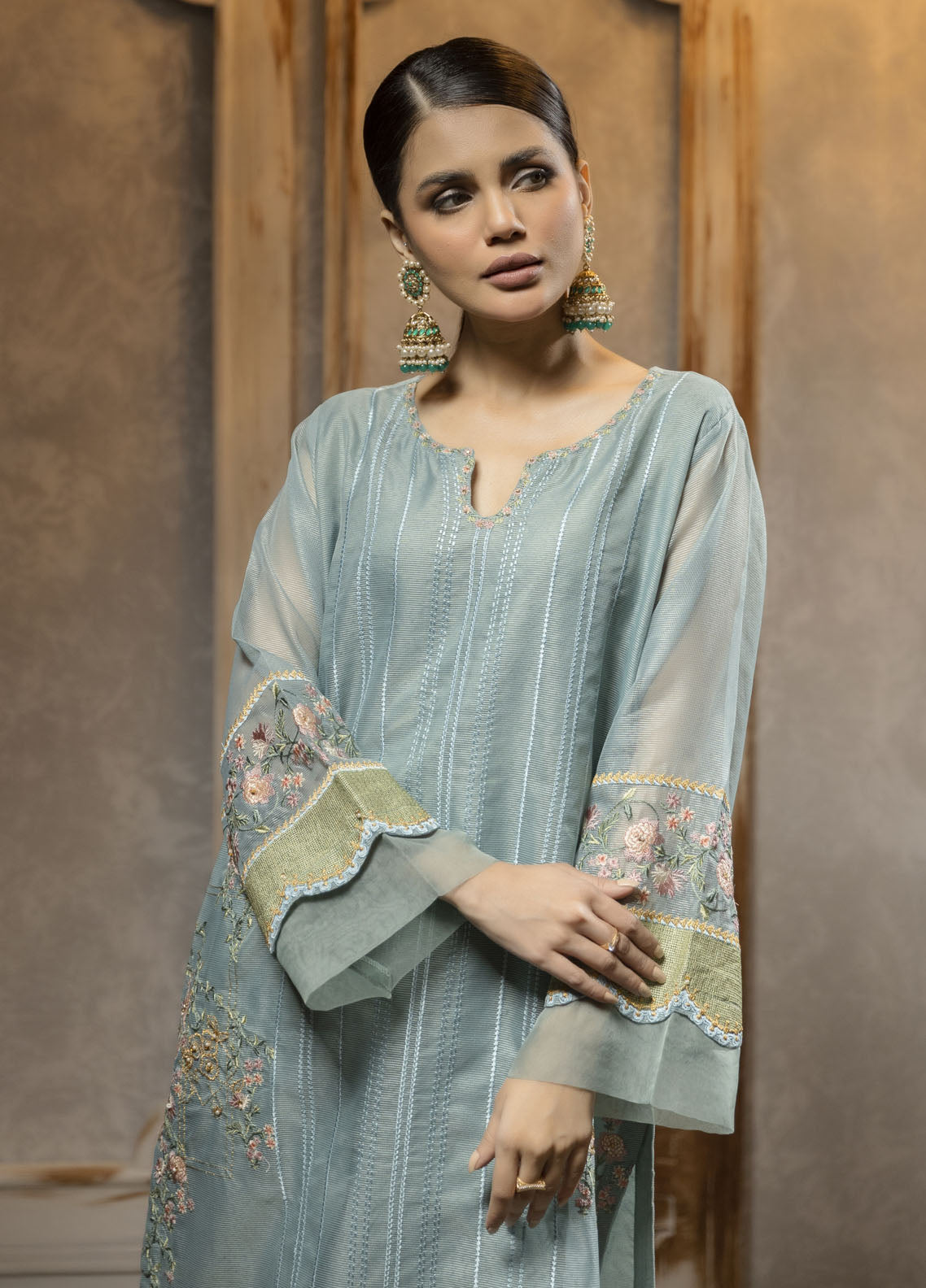 Dhanak Luxury Pret Organza Shirt DA-1668 SKY BLUE