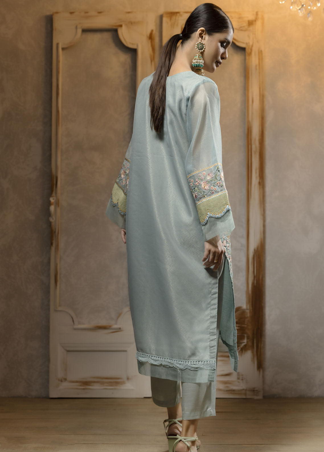 Dhanak Luxury Pret Organza Shirt DA-1668 SKY BLUE