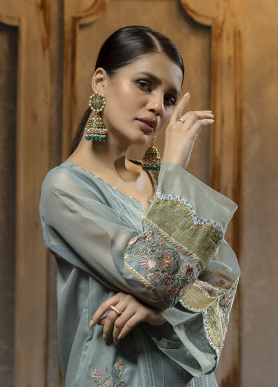 Dhanak Luxury Pret Organza Shirt DA-1668 SKY BLUE