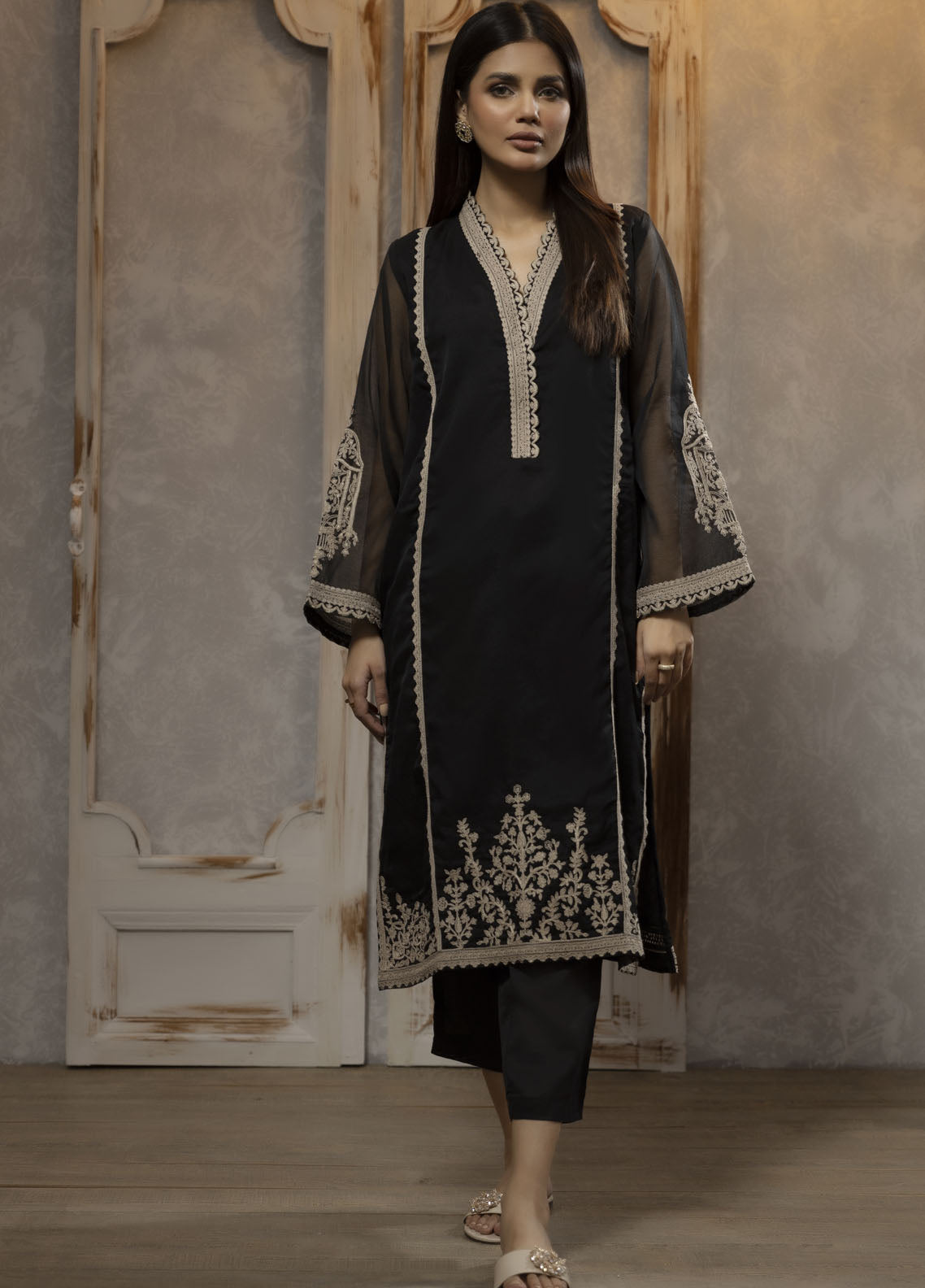 Dhanak Luxury Pret Organza Shirt DA-1740 BLACK