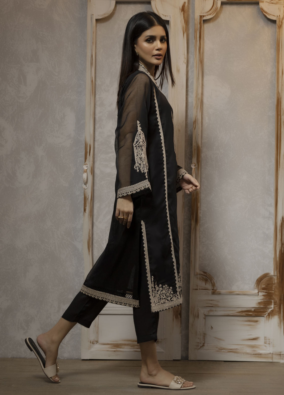 Dhanak Luxury Pret Organza Shirt DA-1740 BLACK