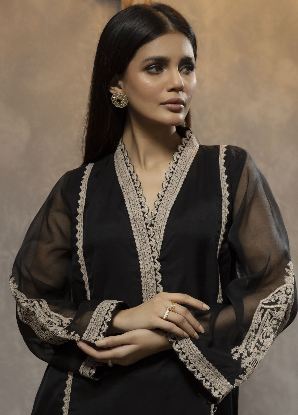 Dhanak Luxury Pret Organza Shirt DA-1740 BLACK