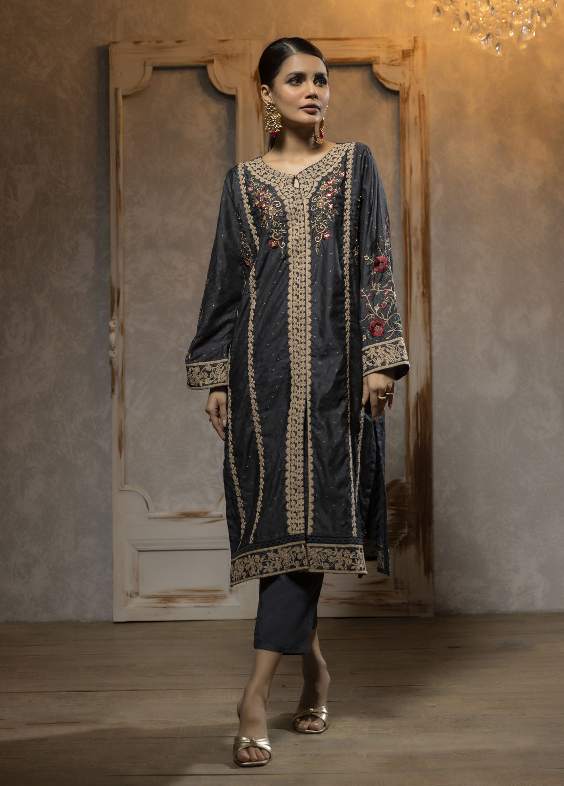 Dhanak Luxury Pret Cotton Silk Shirt DA-1664 GREY