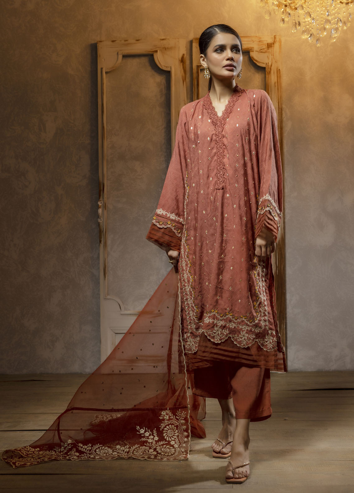 Dhanak Luxury Pret Jacquard 2 Piece Suit DA-2075 RUST