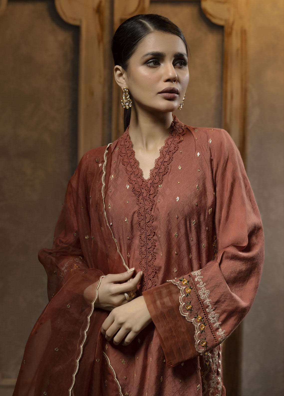 Dhanak Luxury Pret Jacquard 2 Piece Suit DA-2075 RUST